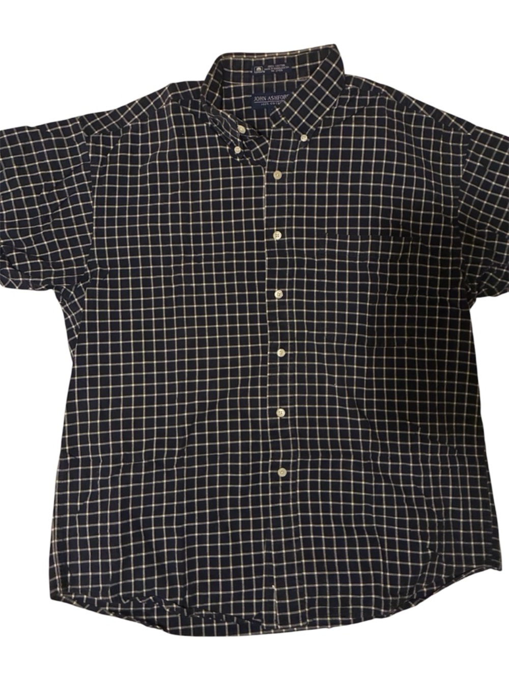 John Ashford Mens Shirt Size L Plaid Button Up Pocket Short Sleeve cotton